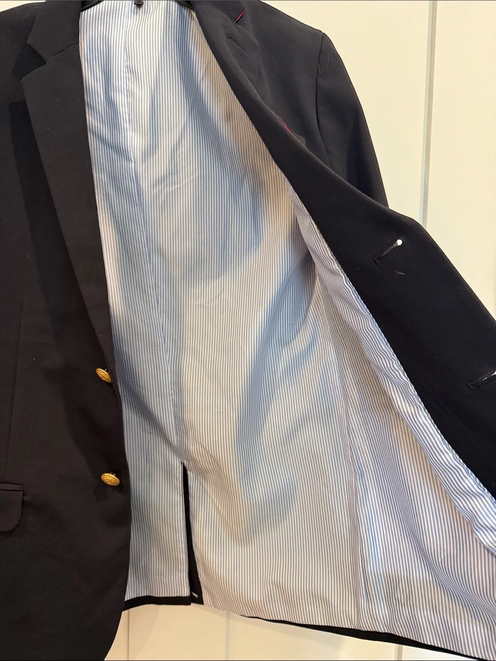 Izod Boys' Navy Blazer with Gold Buttons and Pocket Square